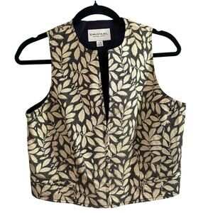 EMANUEL UNGARO Plant Gold Leaf Floral Brocade Jacquard Silk Zip Vest - Sz 4